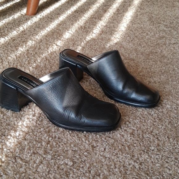 Vintage black square toe mules